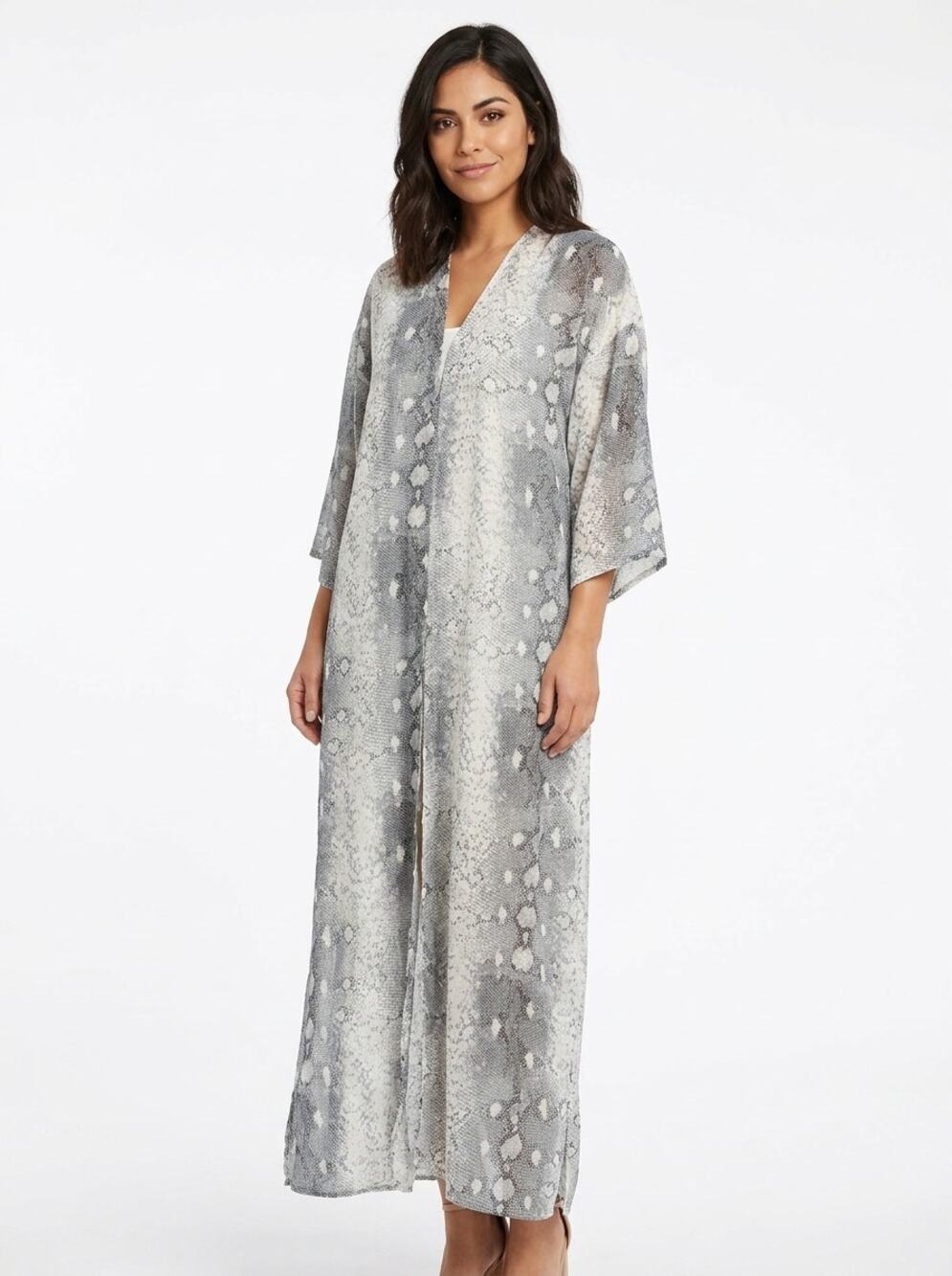 She + Sky SL911 3/4 Sleeve Maxi Chiffon Animal Print Dress Women Size M